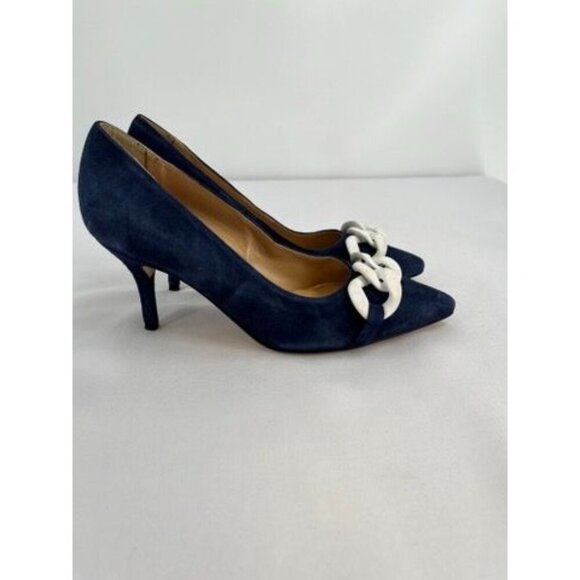 BEAUTIISOLES Claudia Pointed Toe Pump Size 8 In Navy Suede Leather - Picture 3 of 16